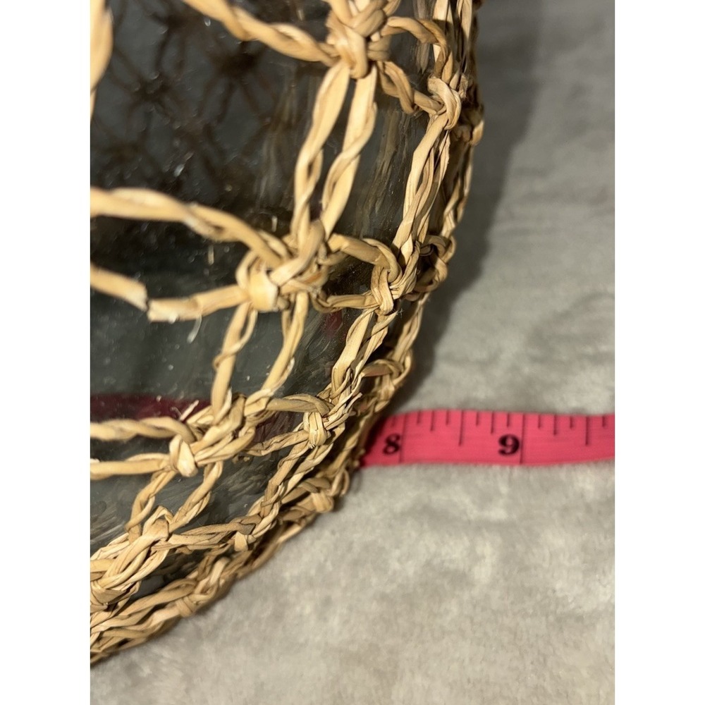 Wicker Wrapped Glass Vase 13x9" Boho Rustic Farmhouse - Picture 7 of 7